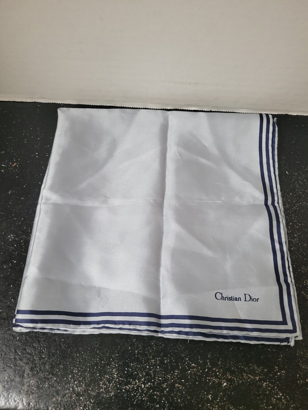 Christian Dior Light Blue Silk Scarf with Navy Trim